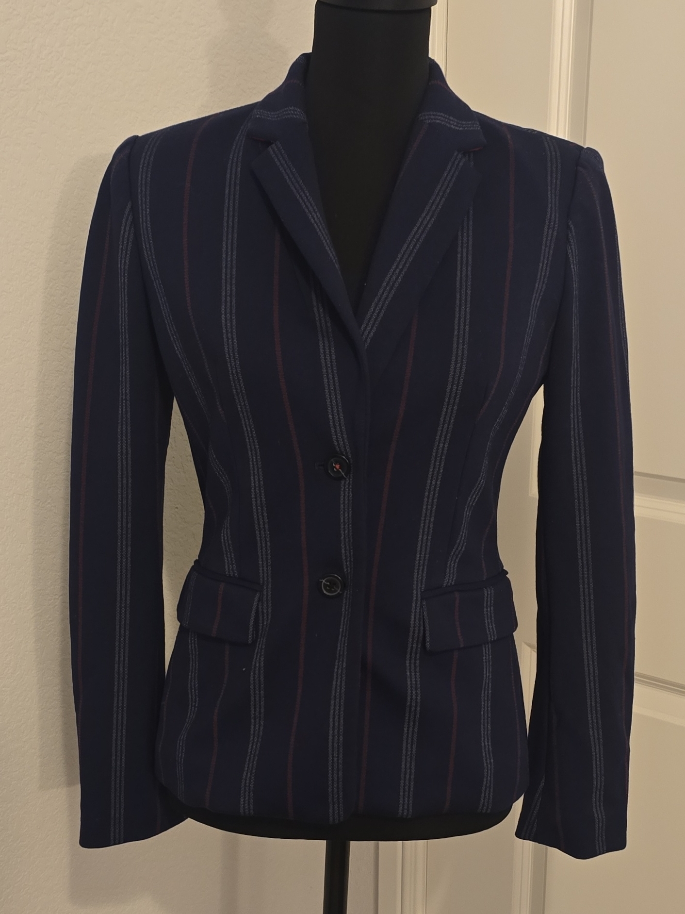 Tommy Hilfiger Navy Pinstripe Fitted Blazer